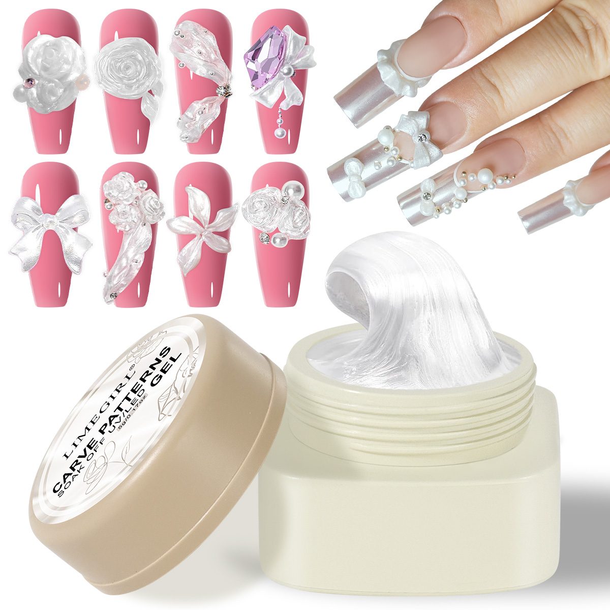 LIMEGIRL 3D Pearl Carving Nail - 3D Printing Epoxy Resin 评论和价格